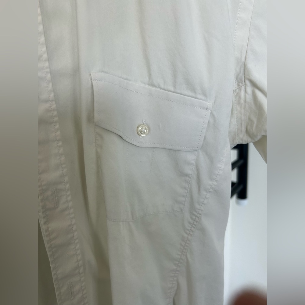 White collared short sleeve Zara Shirt with epaulettes l double breasted pockets - Picture 5 of 6